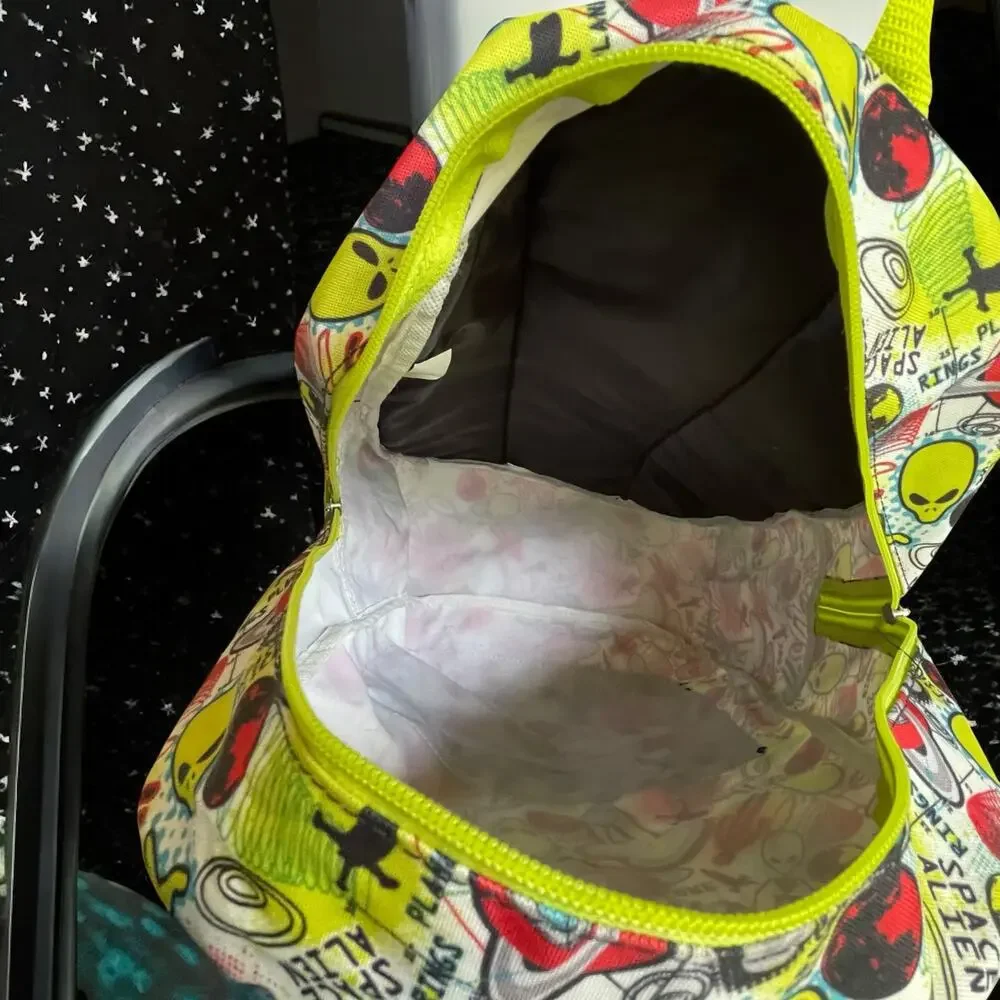 Space Alien Backpack Matching Pouch Neon UFO Outer Space Reflective Spaceman
